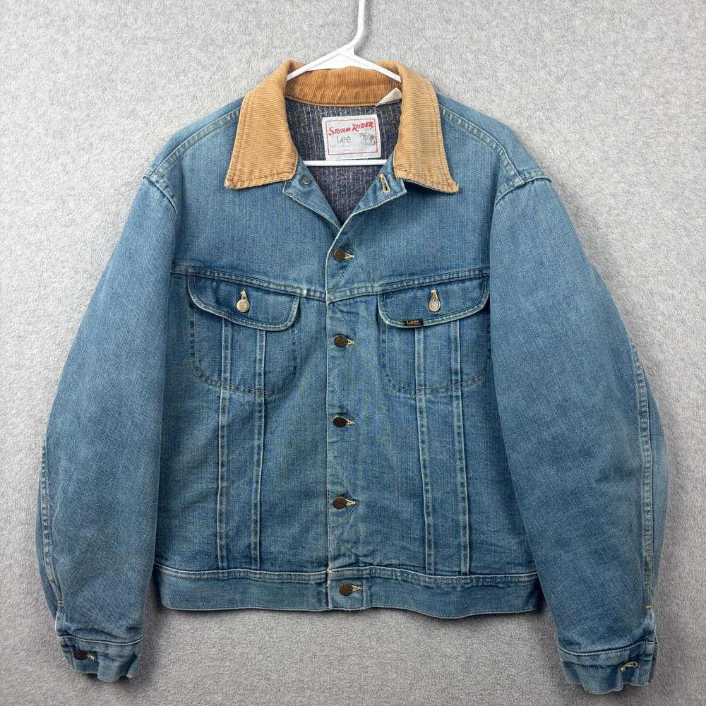 Vintage Lee Storm Rider Denim Jacket Mens Large Blanket Lined Cord Collar USA
